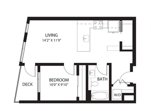 Floor plan for 1 bed, 1 bath, 655 sqft